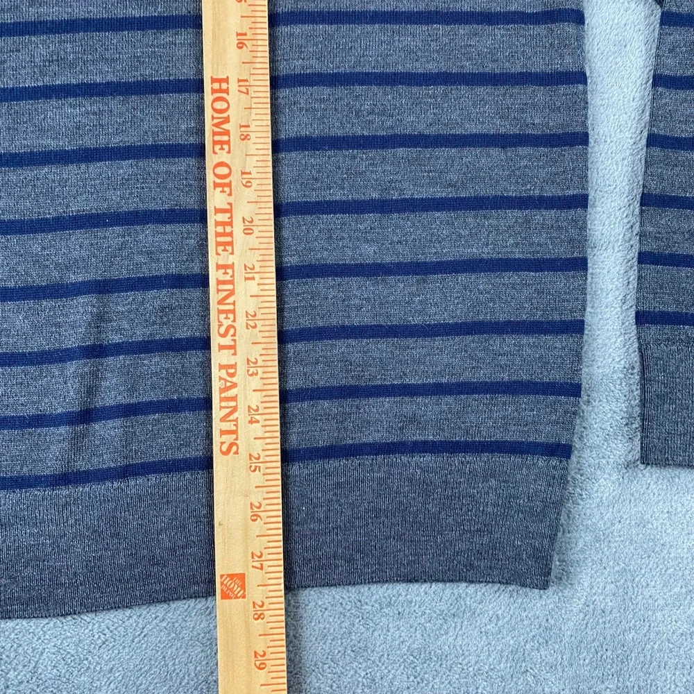 Banana Republic Mens XL Sweater Grey Blue Striped 100% Merino Wool Crewneck